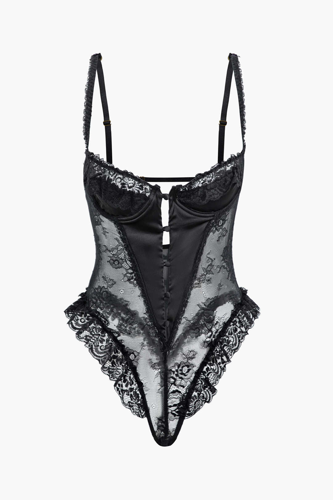 Κορμάκι Εσώρουχων Με Δαντέλα Και Βολάν, Λεπτομέρεια Στην Πλάτη Και Κουμπιά