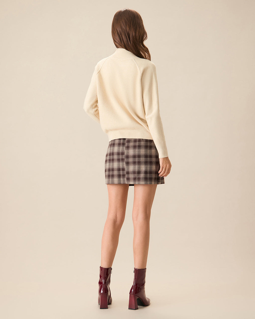 Μπεζ Πλεκτό Ζακέτα Με Φερμουάρ Και Ριμπ Ύφανση