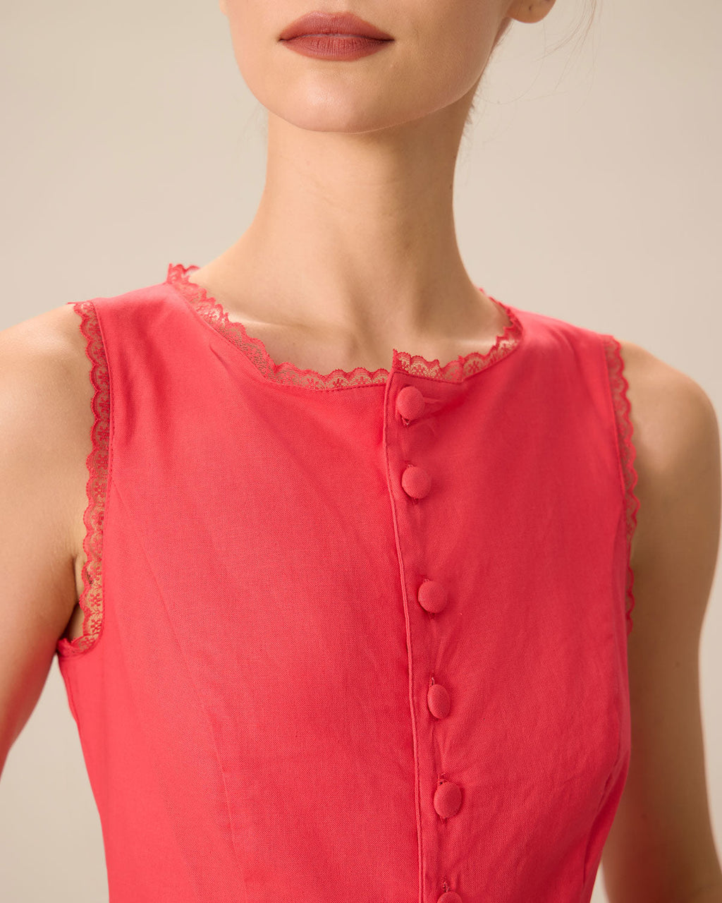 Κόκκινο Γιλέκο Με Λαιμόκοψη Από Βαμβάκι Και Λινό