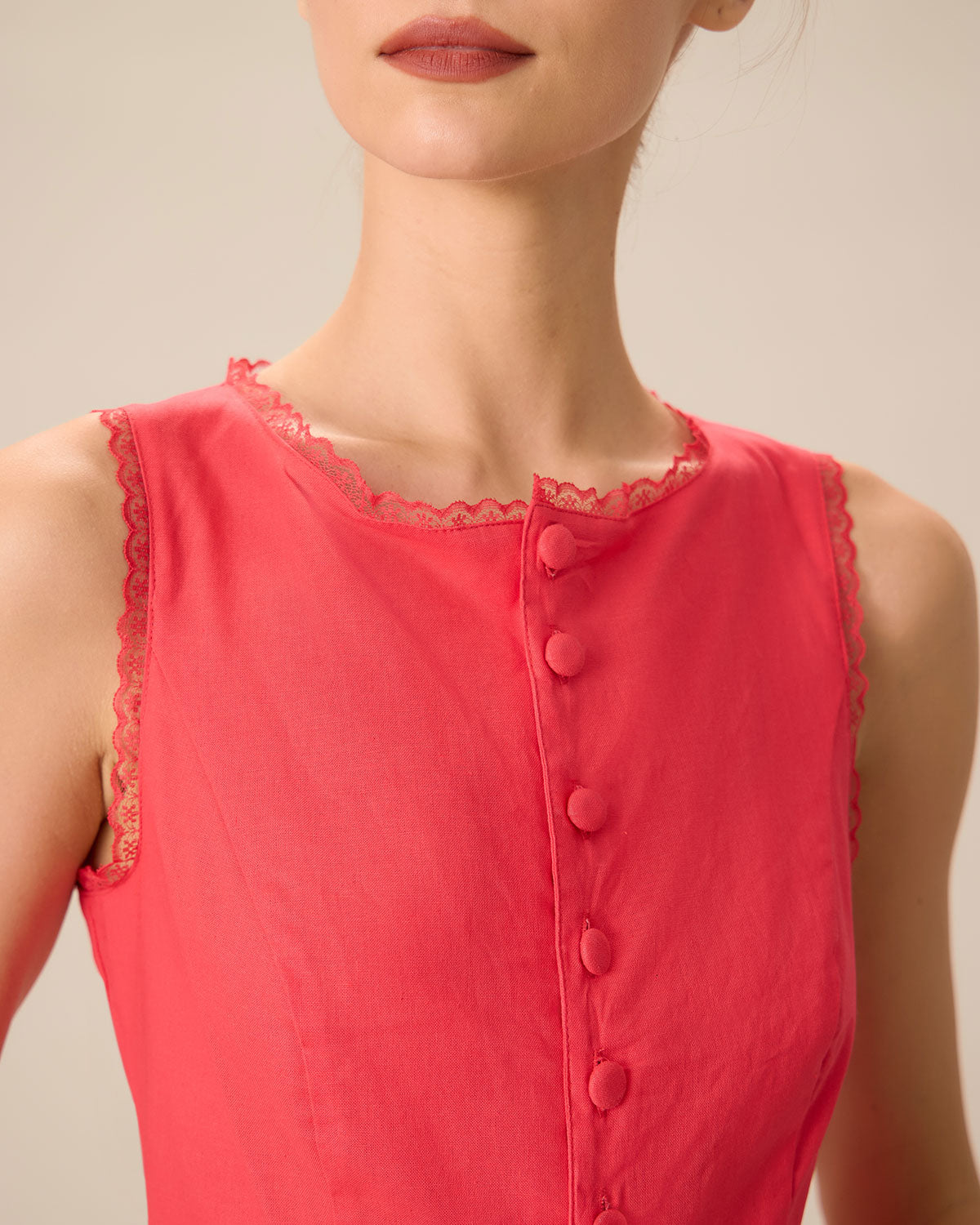 Κόκκινο Γιλέκο Με Λαιμόκοψη Από Βαμβάκι Και Λινό