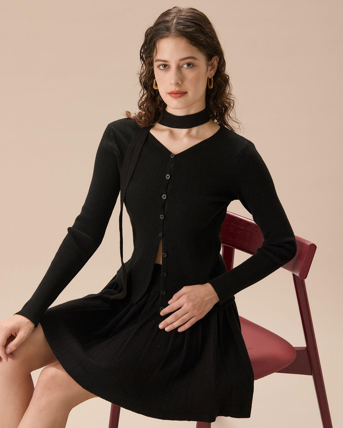 Μαύρη Πλεκτή Λεπτή Ζακέτα Με Ριμπ Ύφανση