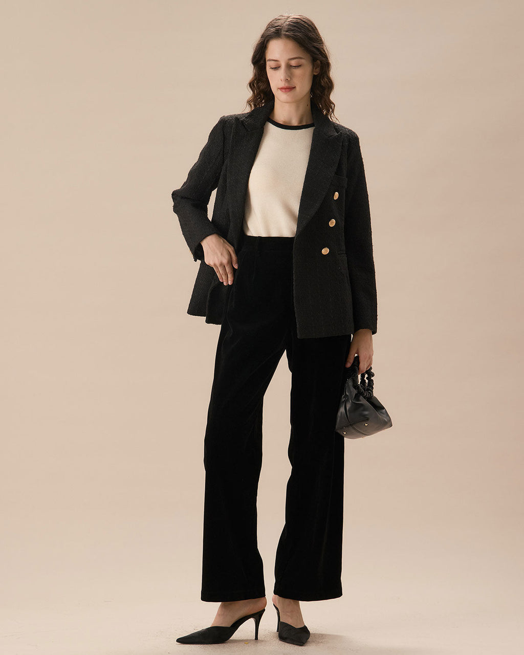 Μαύρο Σακάκι Από Τουίντ Με Σταυρωτό Κούμπωμα