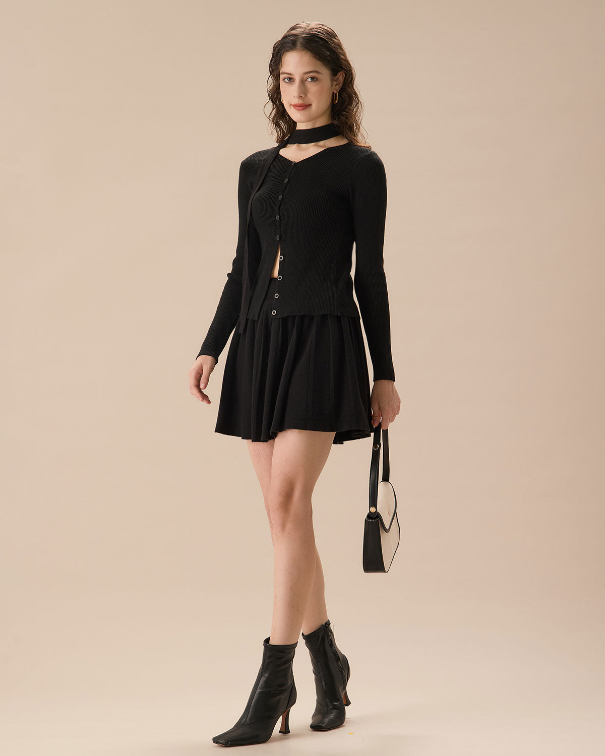 Μαύρη Πλεκτή Λεπτή Ζακέτα Με Ριμπ Ύφανση