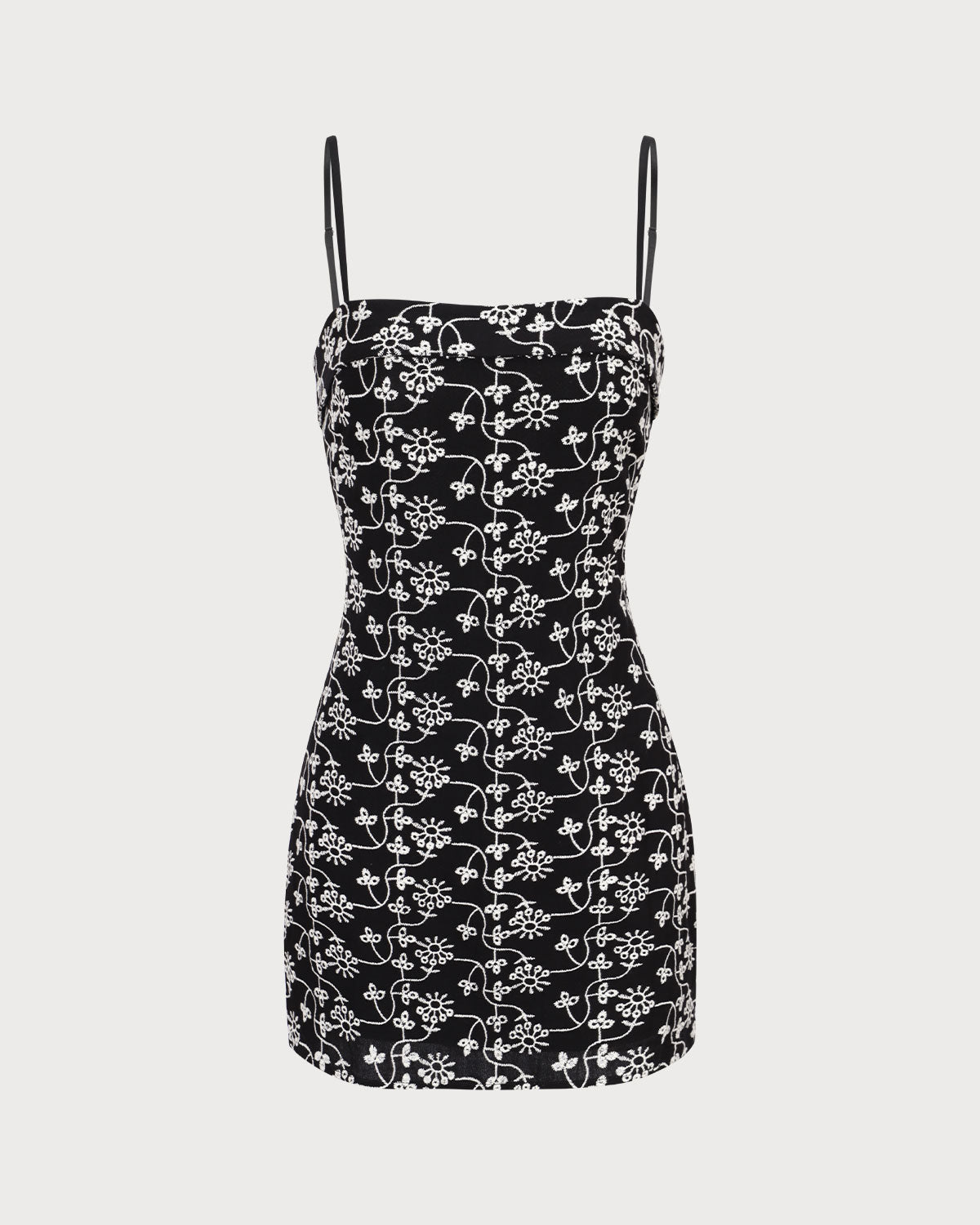 Μαύρο Μίνι Φόρεμα Με Κέντημα Και Λουλούδια Από Βαμβάκι