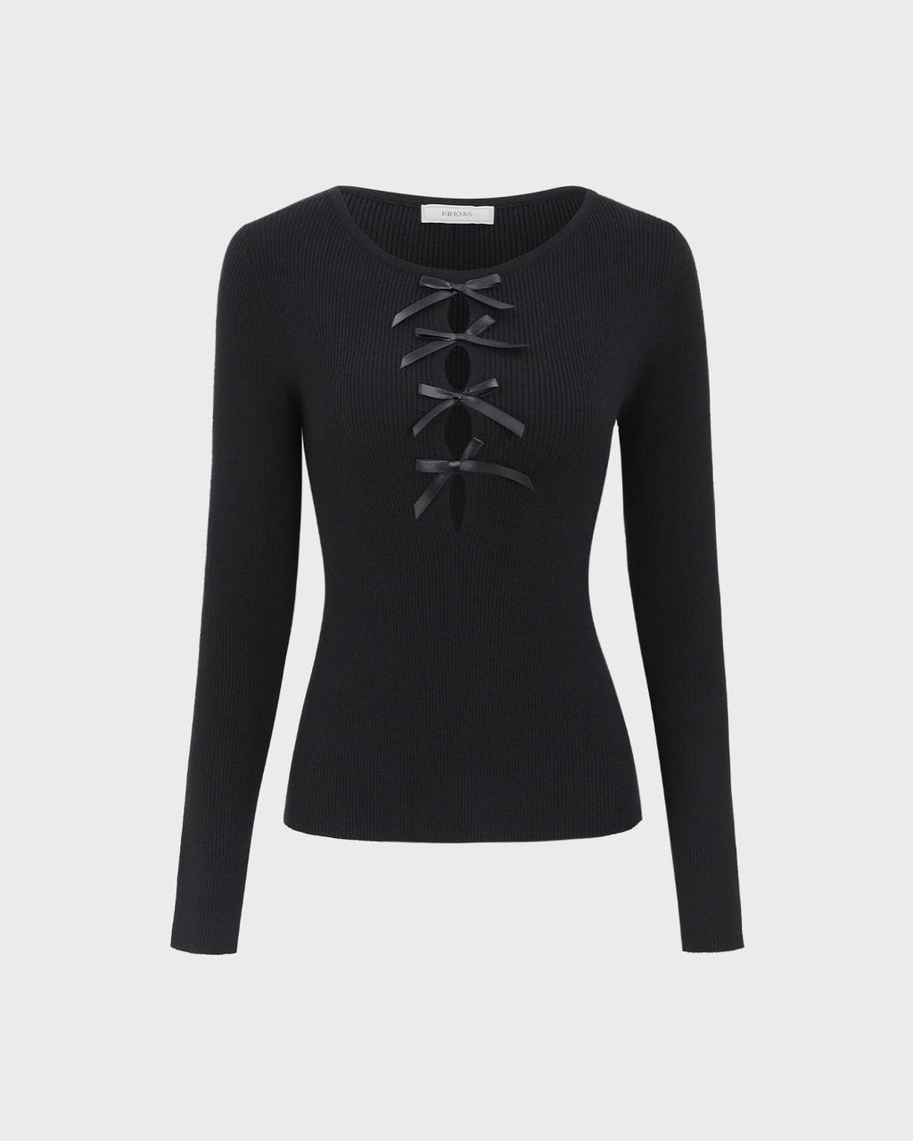 Μαύρο Πλεκτό Τοπ Με Γιακά Και Φιόγκο Μπροστά