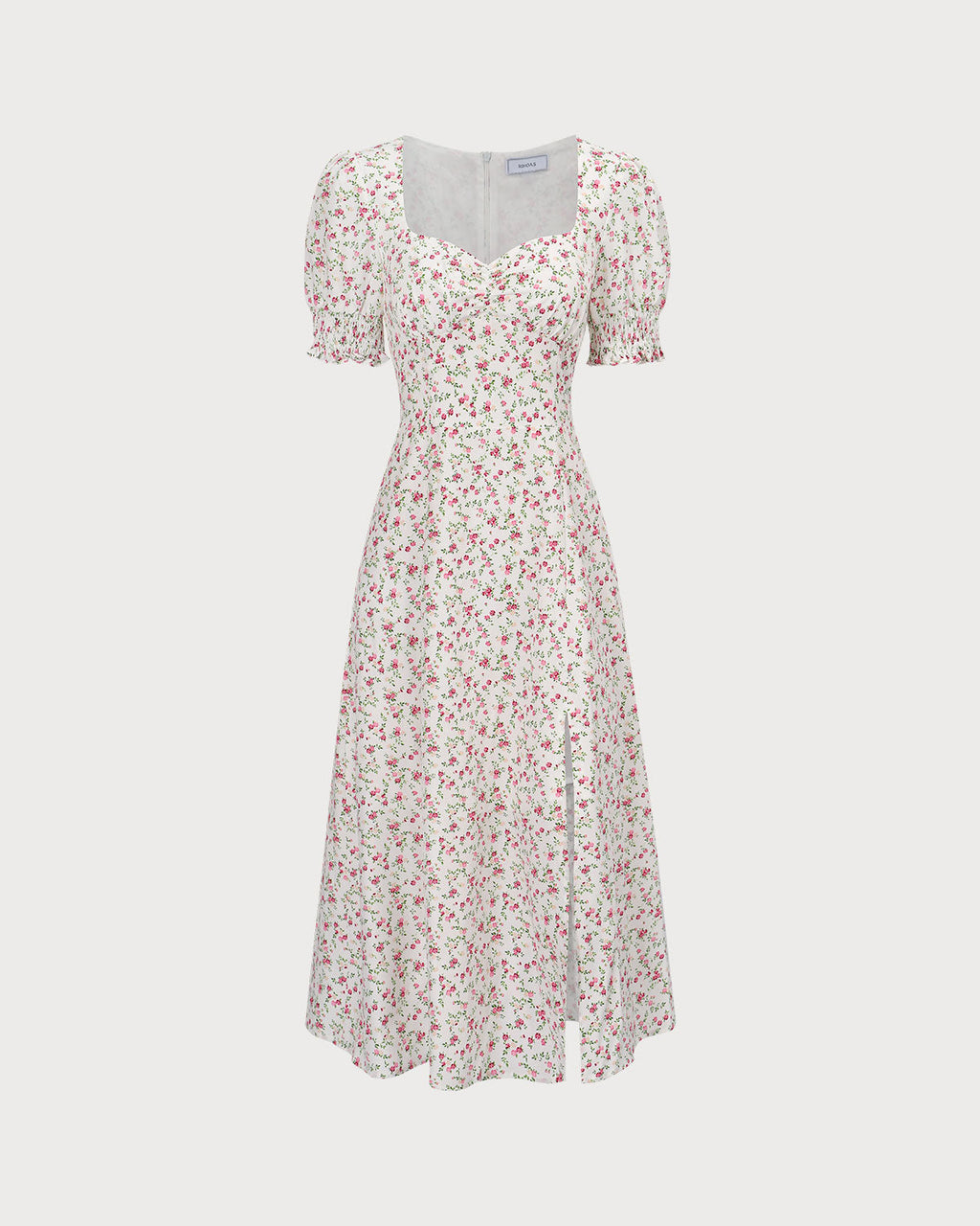 Μπεζ Φόρεμα Μίντι Με Φλοράλ Σχέδια Και Ντεκολτέ Σε Σχήμα Καρδιάς