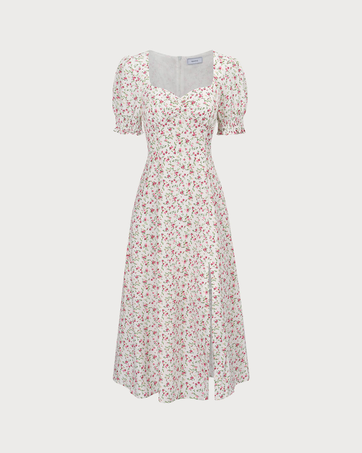 Μπεζ Φόρεμα Μίντι Με Φλοράλ Σχέδια Και Ντεκολτέ Σε Σχήμα Καρδιάς