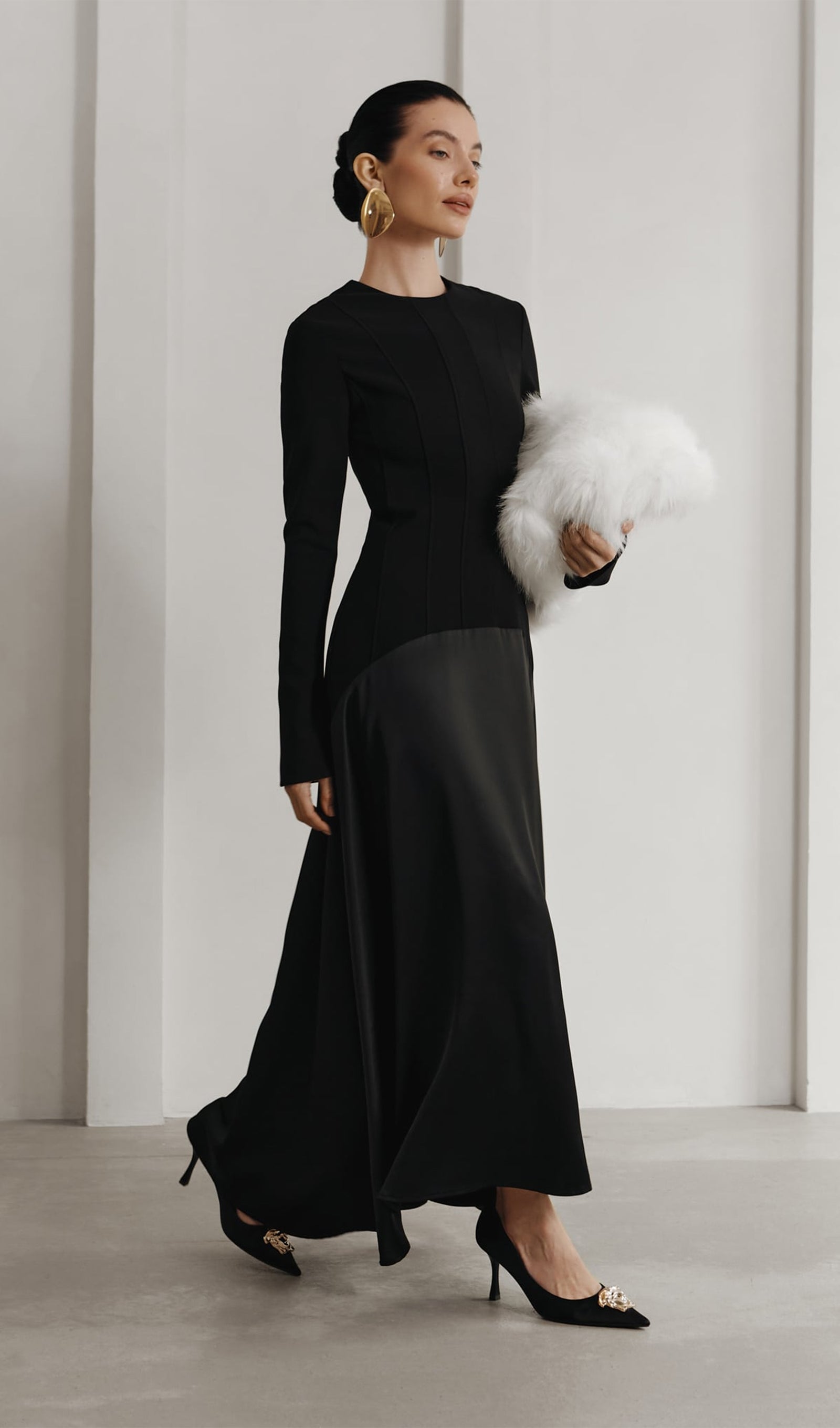 Πλεκτό Σατέν Μακρύ Φόρεμα