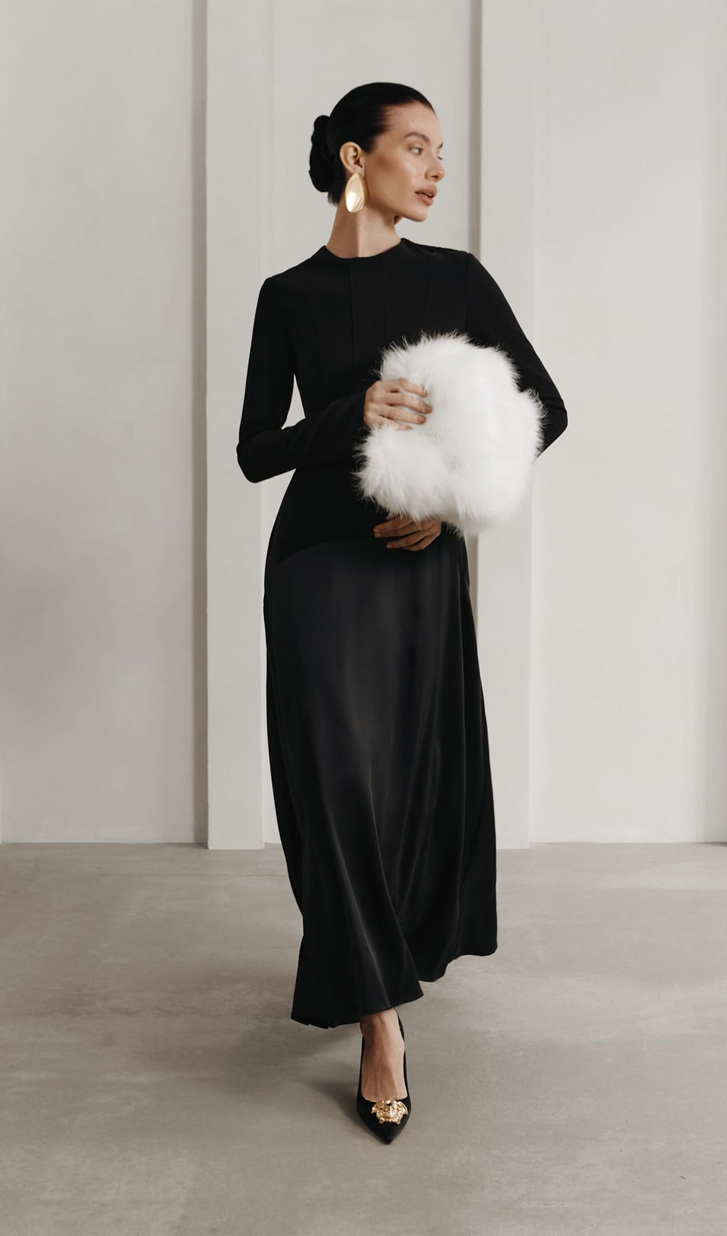 Πλεκτό Σατέν Μακρύ Φόρεμα