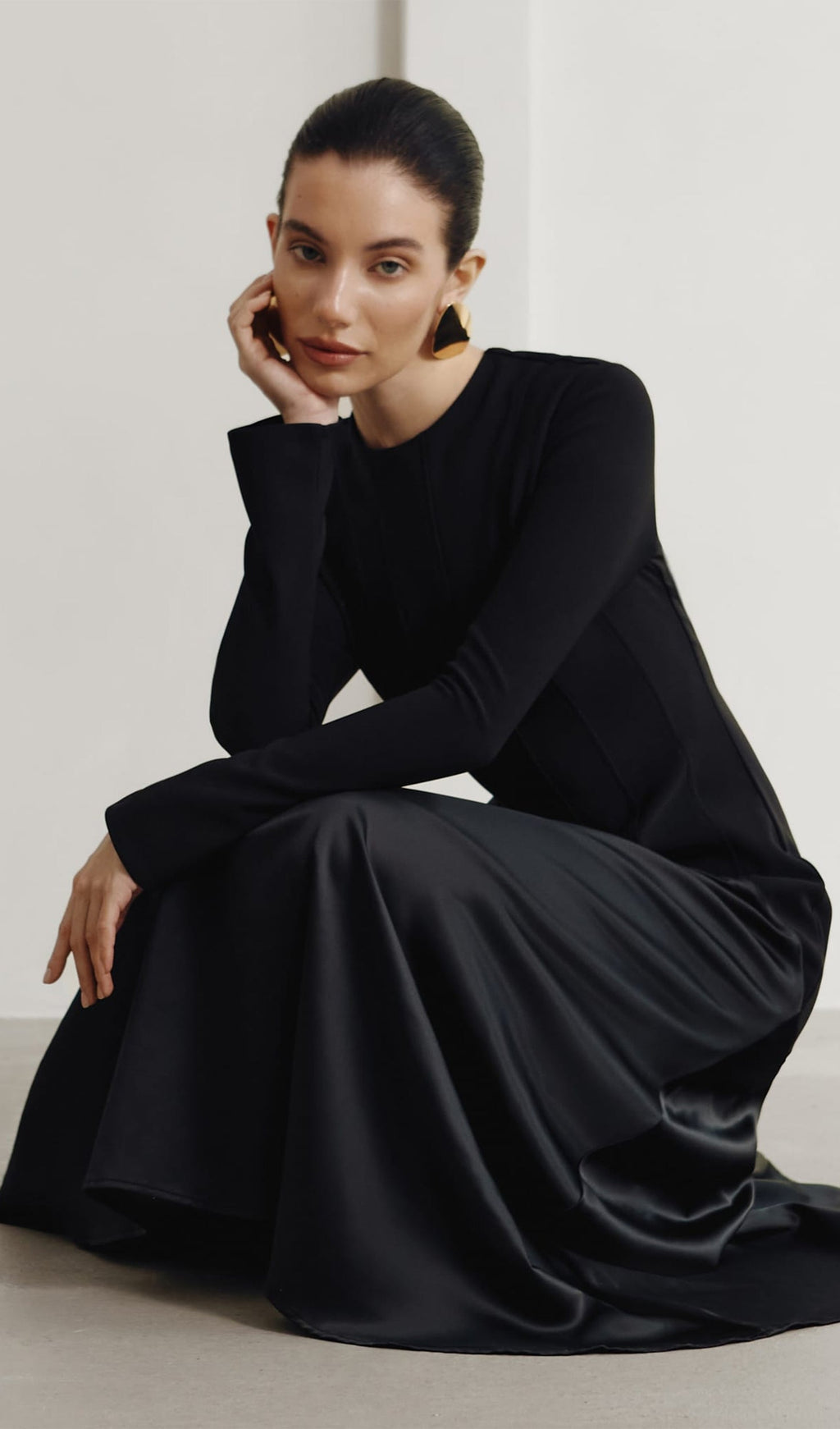 Πλεκτό Σατέν Μακρύ Φόρεμα