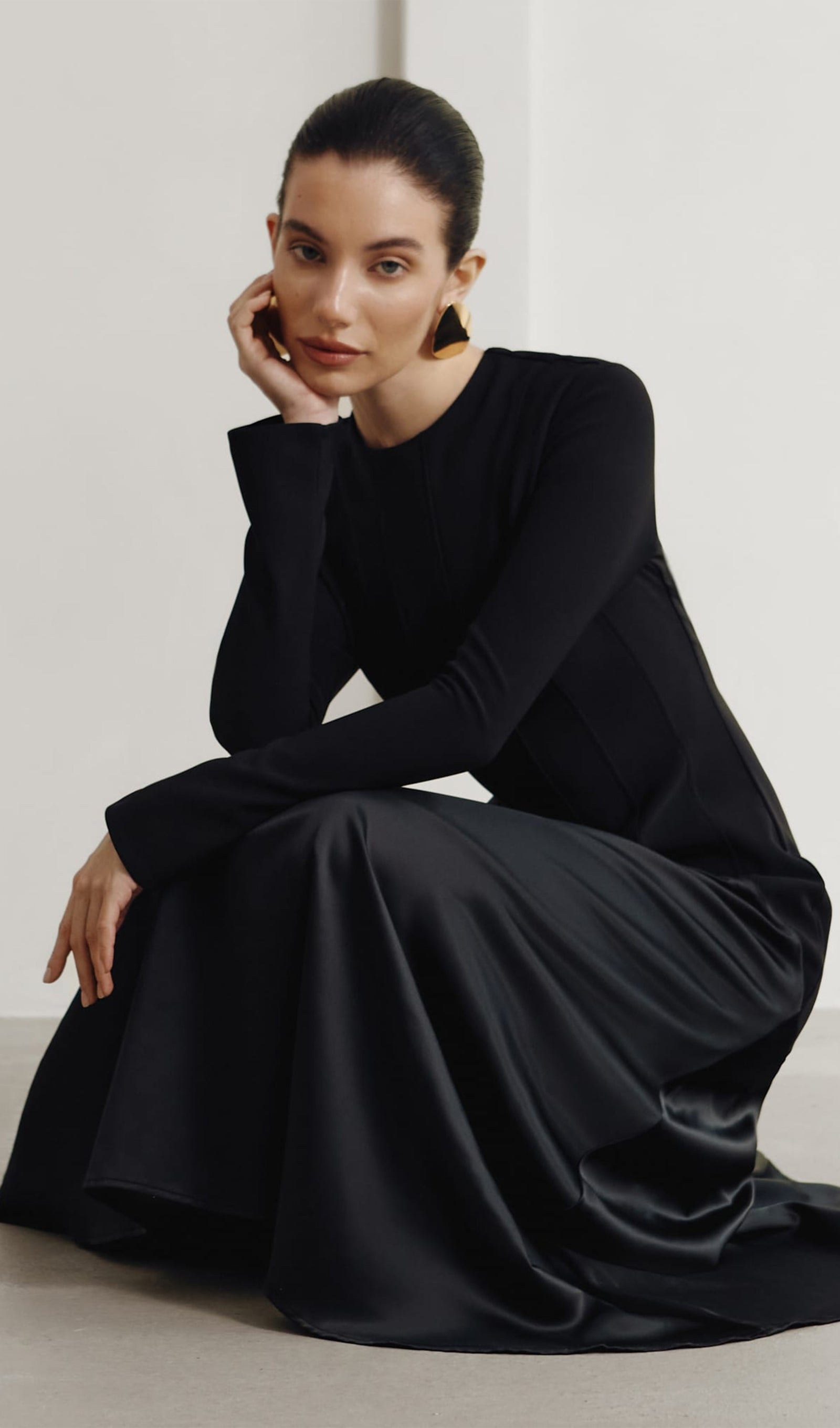 Πλεκτό Σατέν Μακρύ Φόρεμα