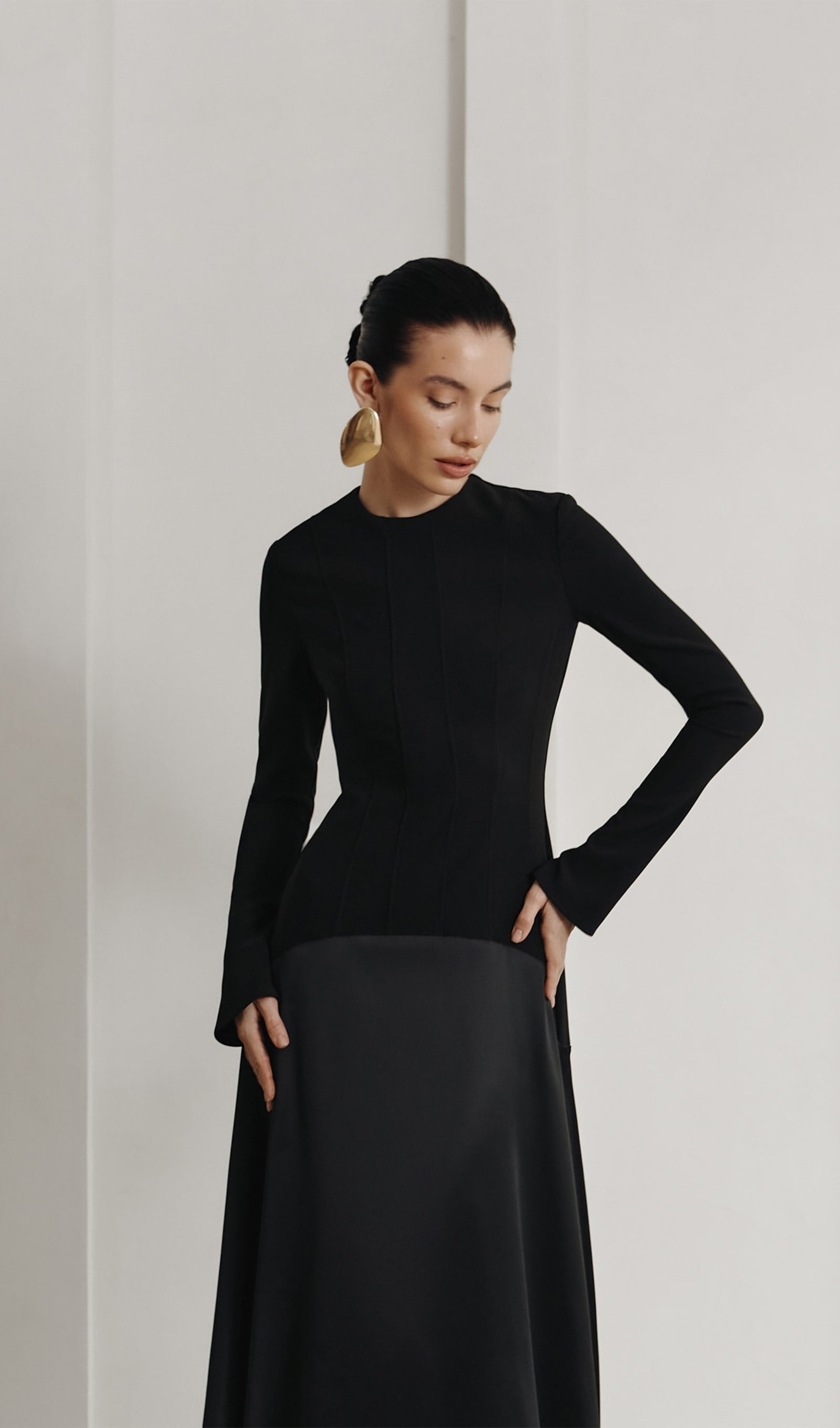 Πλεκτό Σατέν Μακρύ Φόρεμα