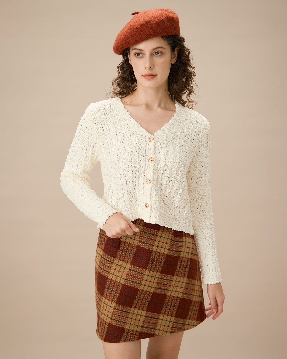 Πορτοκαλί Καρό Μίνι Φούστα Σε Γραμμή Α