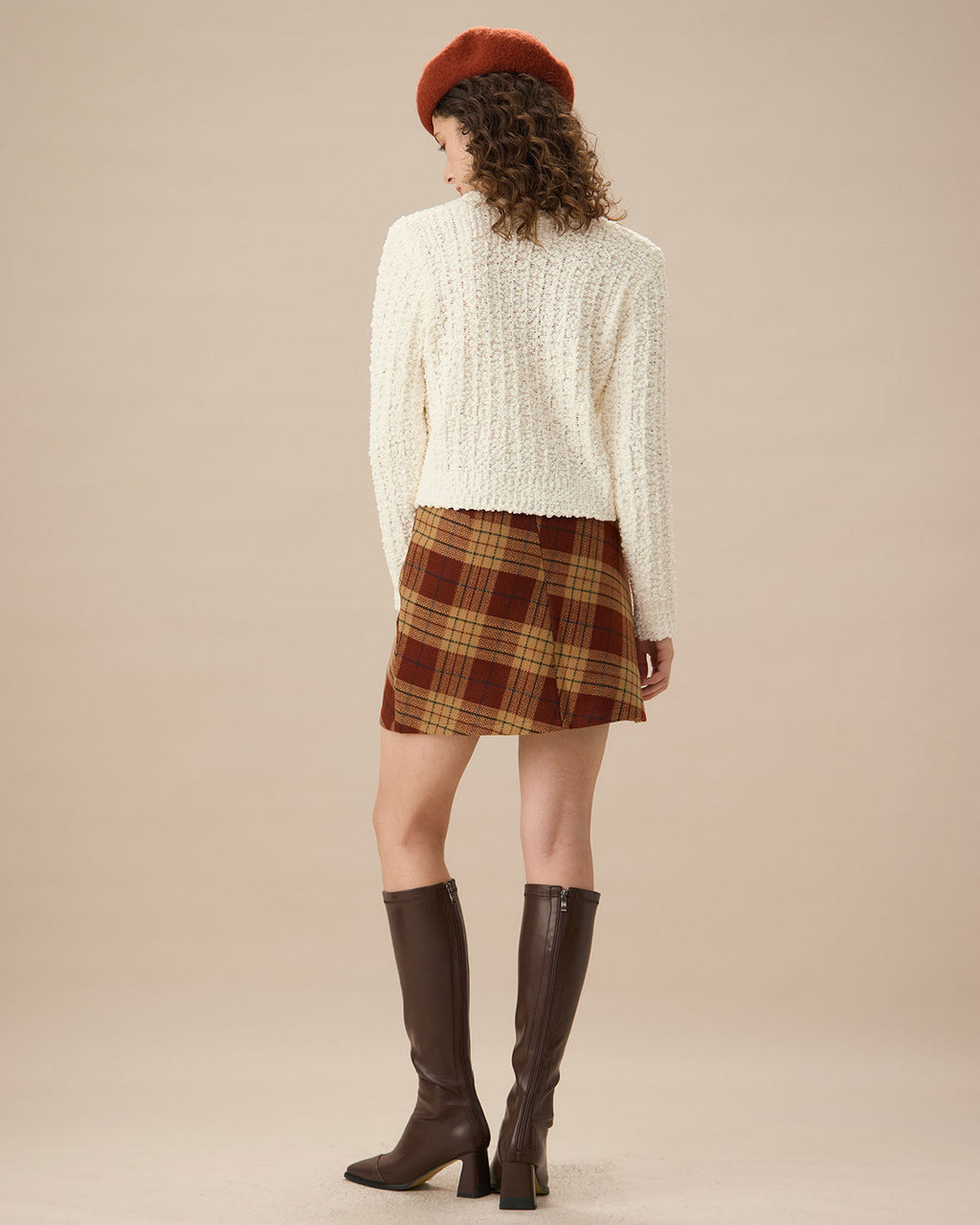 Πορτοκαλί Καρό Μίνι Φούστα Σε Γραμμή Α