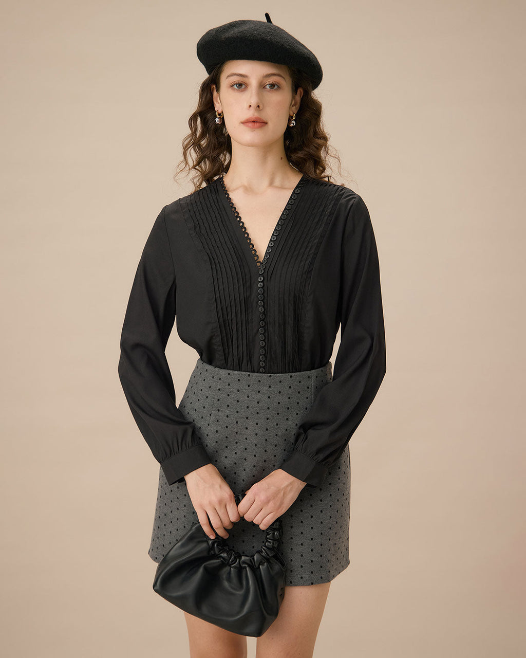 Γκρι Μίνι Φούστα Σε Γραμμή Α Με Πουά