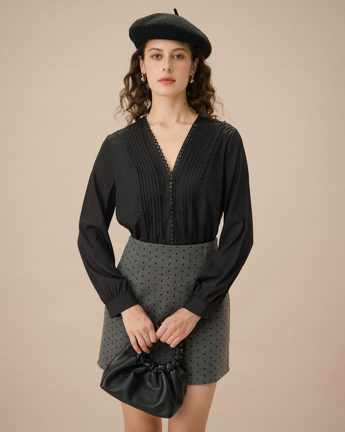 Γκρι Μίνι Φούστα Σε Γραμμή Α Με Πουά