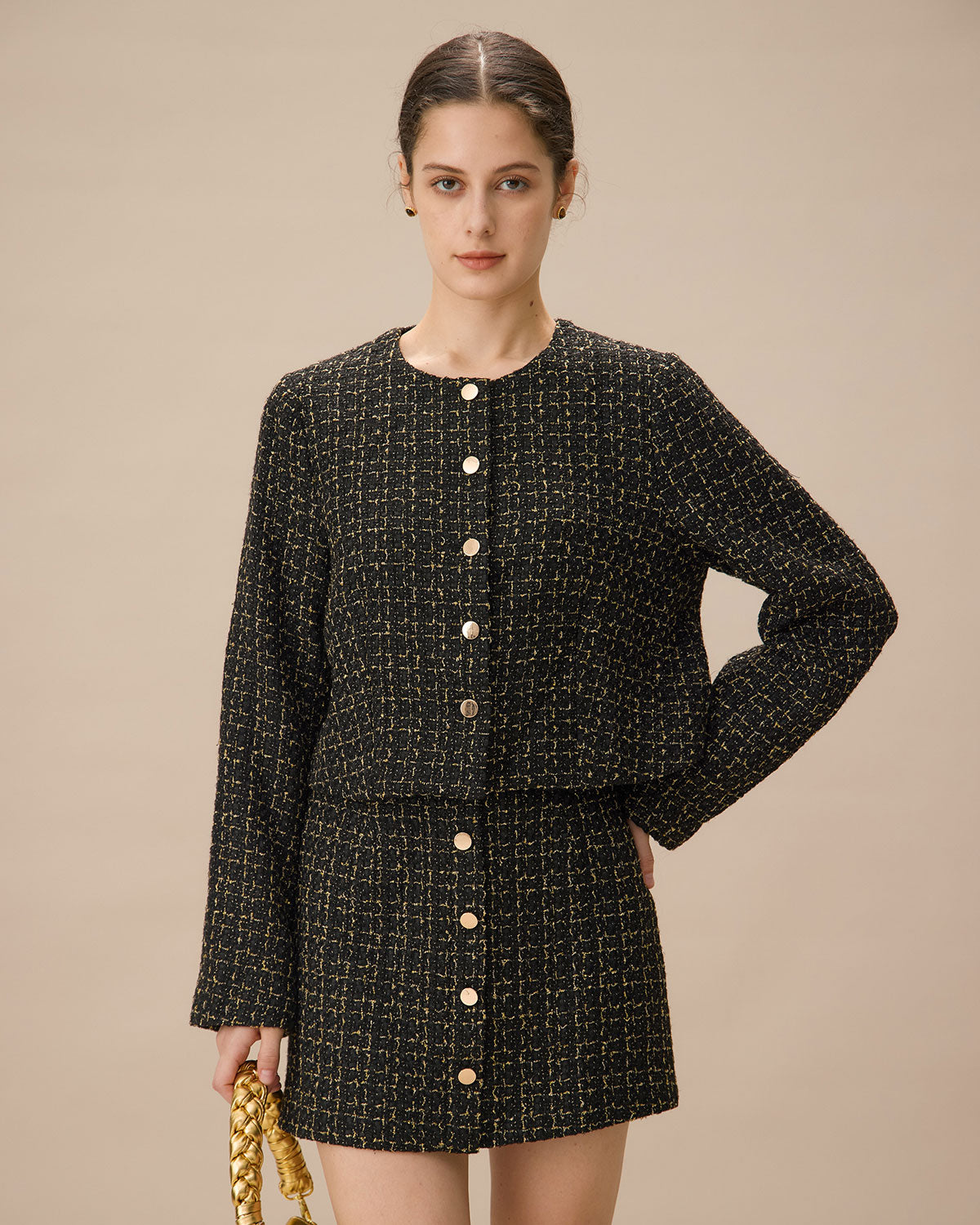 Μαύρο Τουίντ Μπουφάν Με Ένα Κουμπί