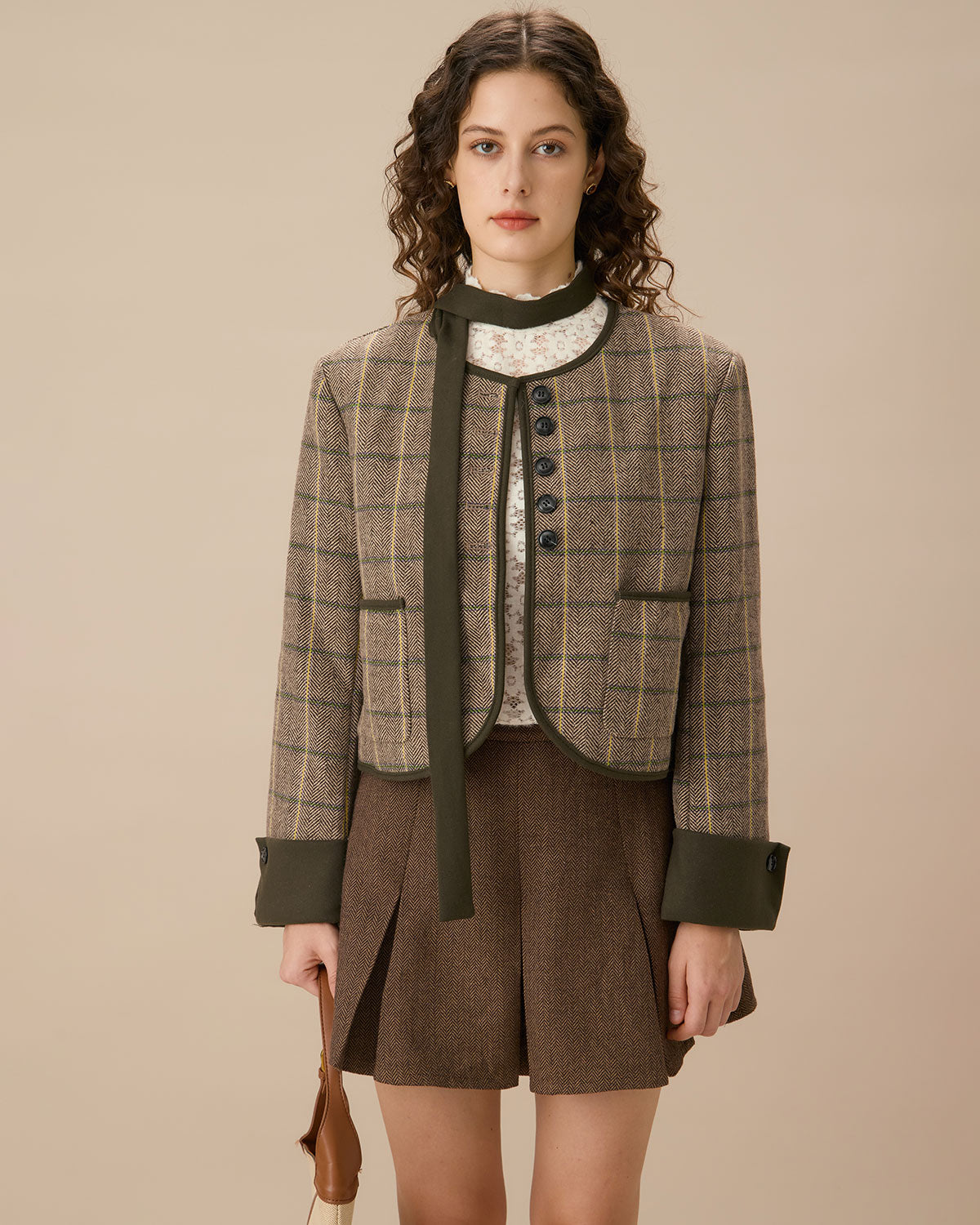 Πράσινο Καρό Μπουφάν Με Μία Τσέπη Και Κουμπιά