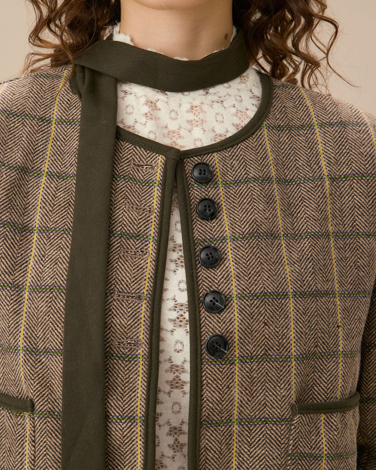 Πράσινο Καρό Μπουφάν Με Μία Τσέπη Και Κουμπιά