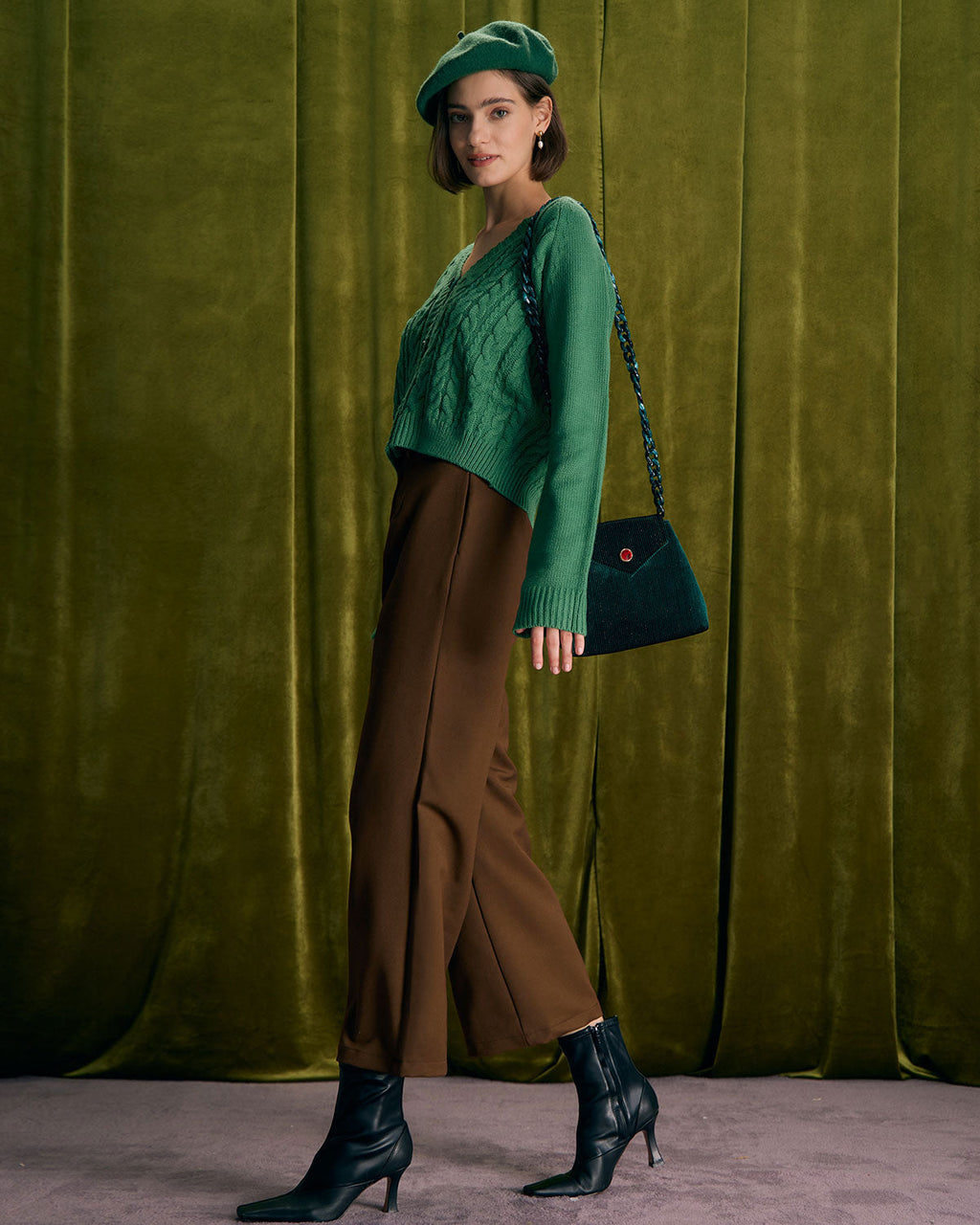 Καφέ Ίσιο Παντελόνι Με Κουμπιά Και Λοξές Τσέπες