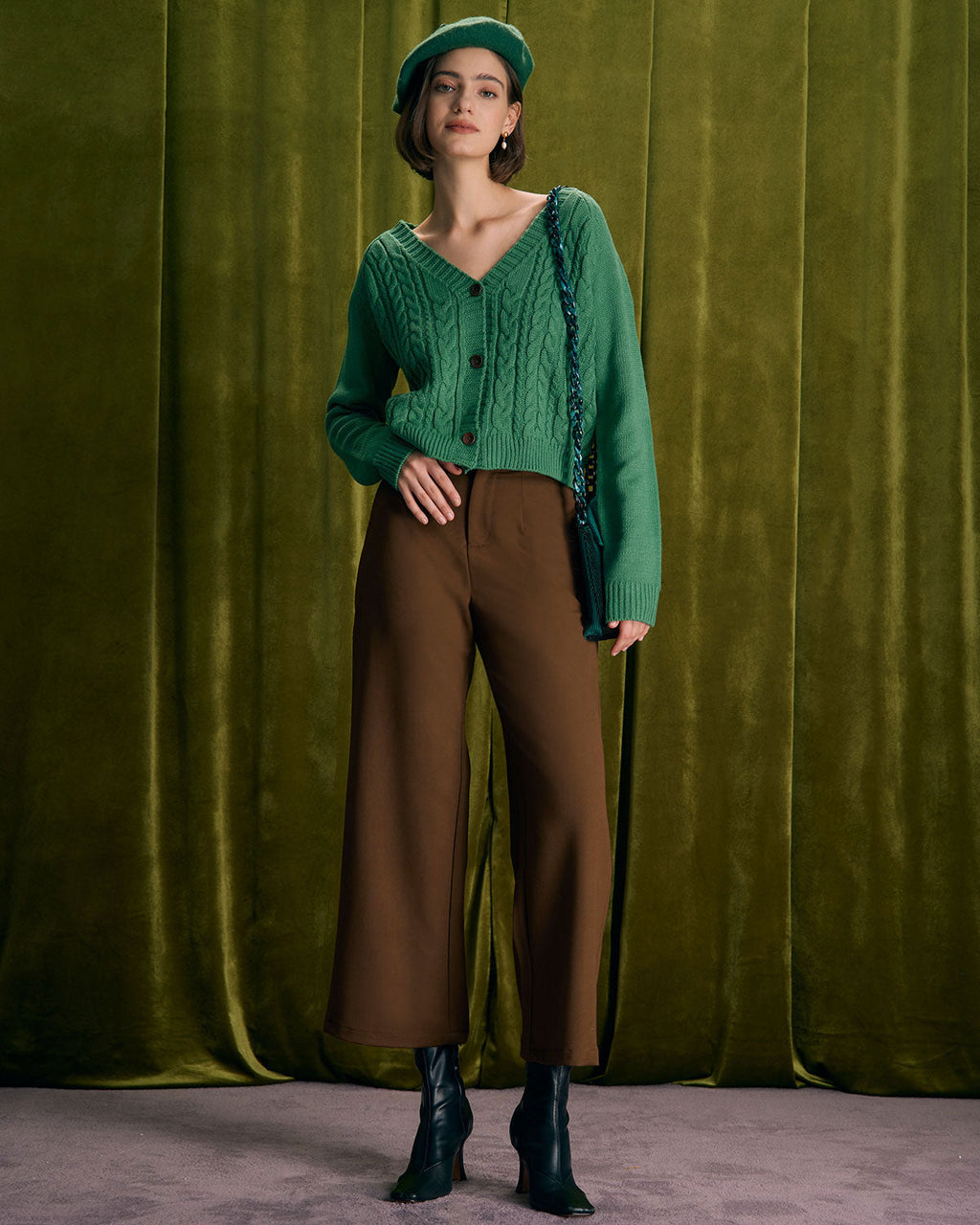 Καφέ Ίσιο Παντελόνι Με Κουμπιά Και Λοξές Τσέπες