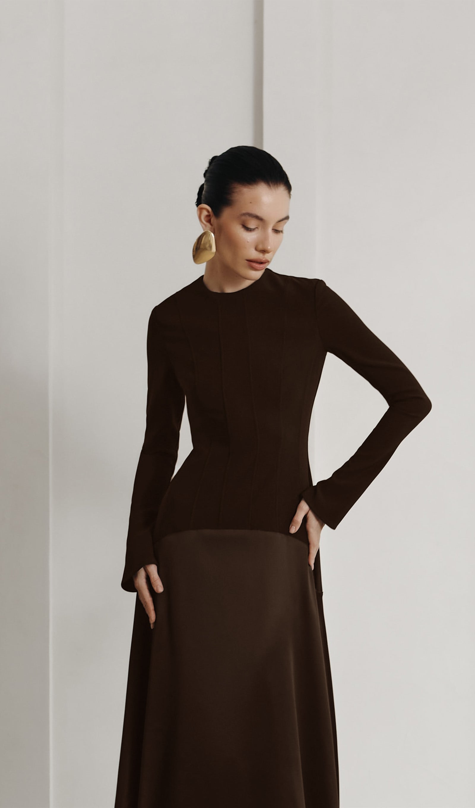 Πλεκτό Σατέν Μακρύ Φόρεμα