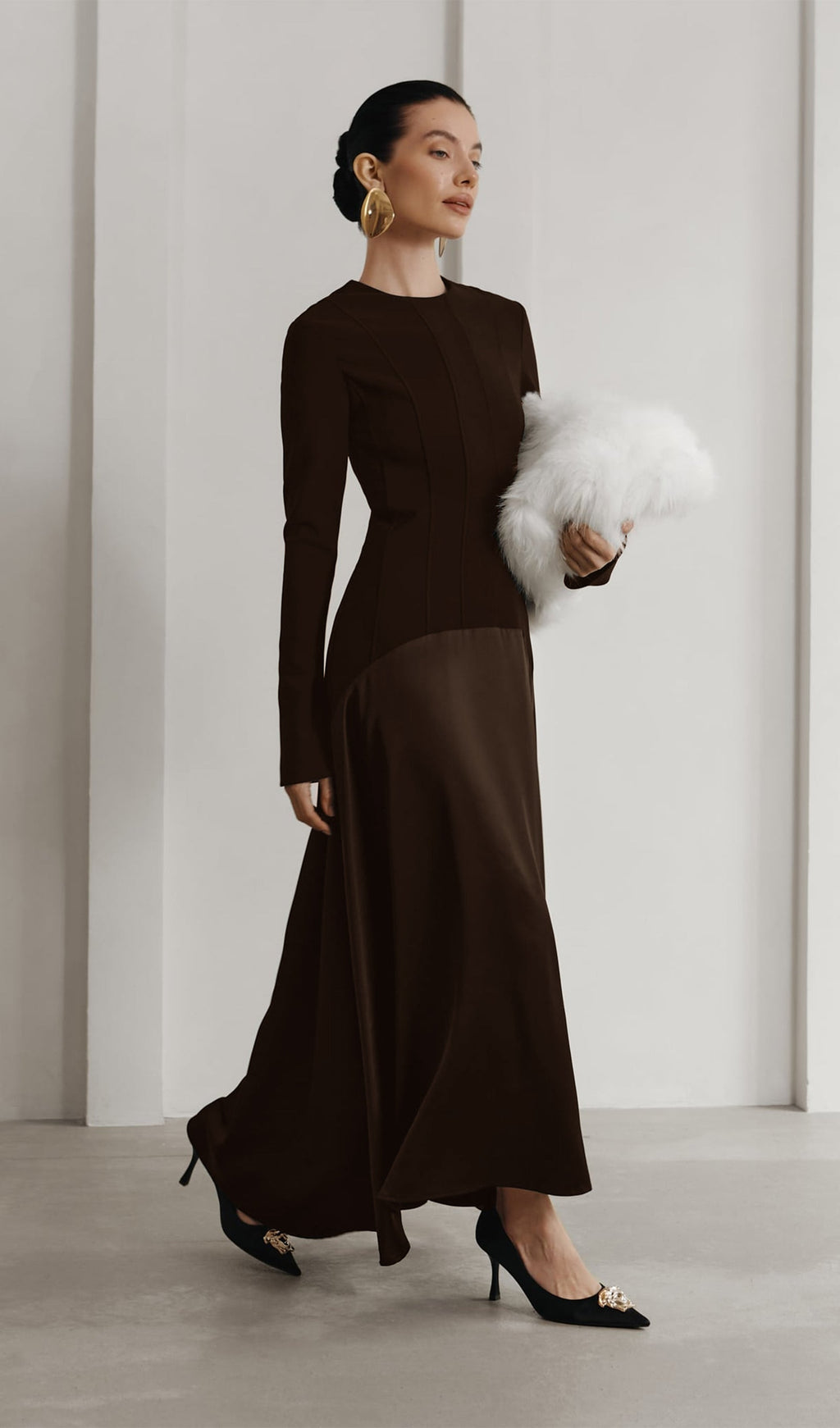 Πλεκτό Σατέν Μακρύ Φόρεμα