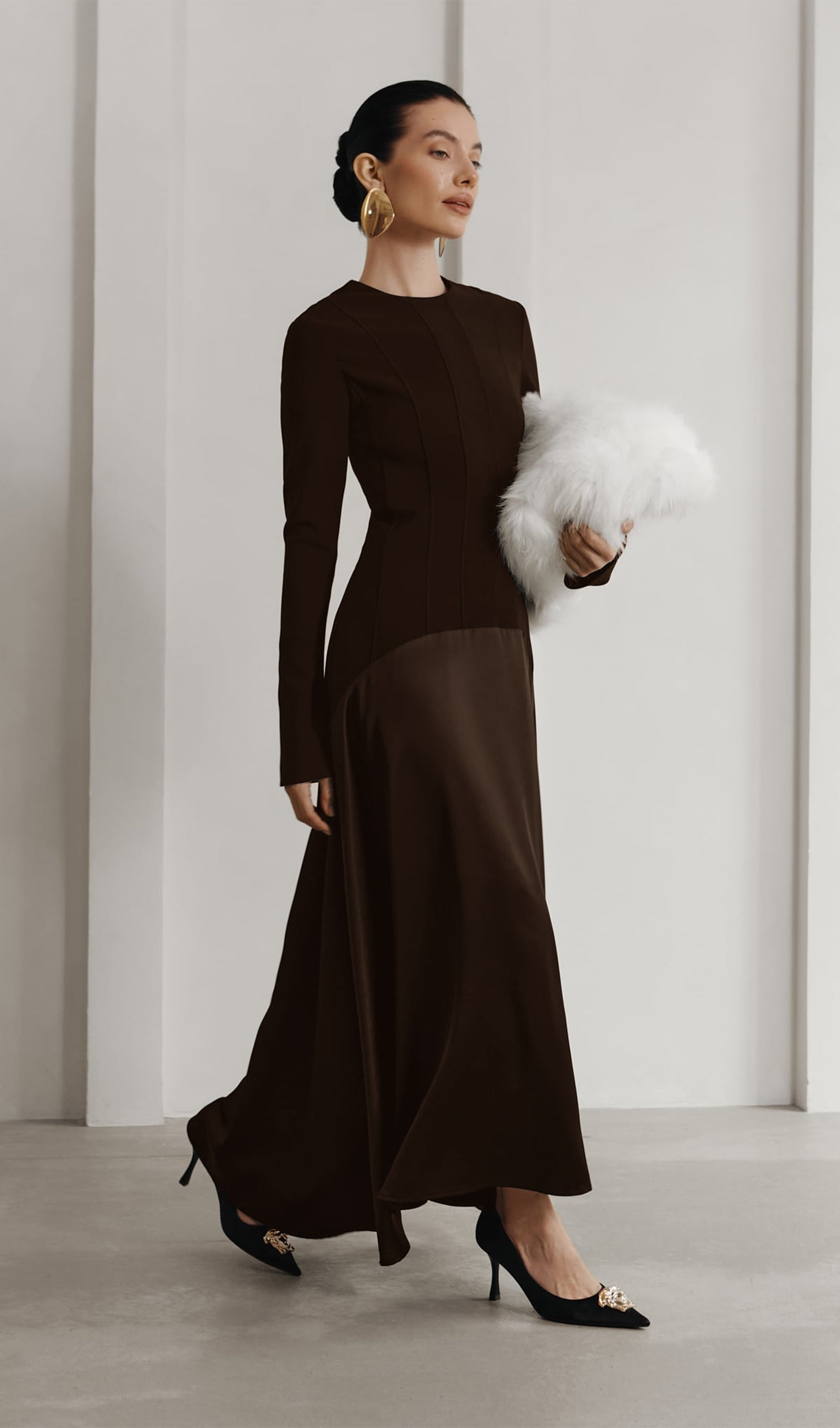 Πλεκτό Σατέν Μακρύ Φόρεμα