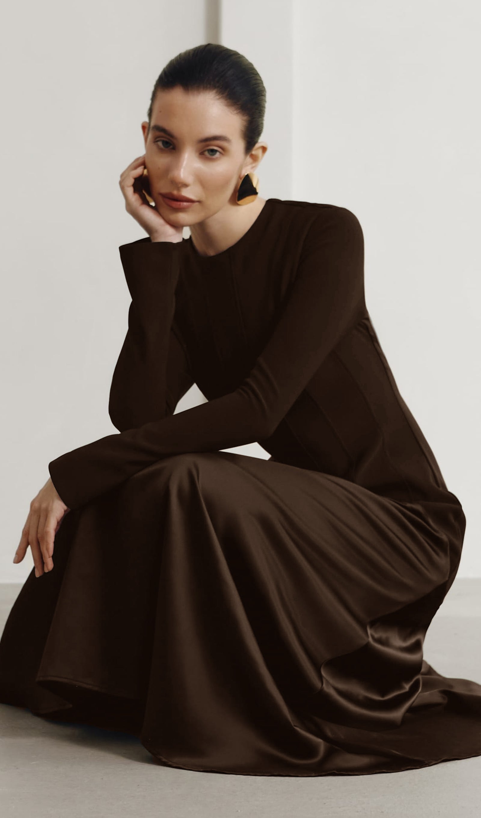 Πλεκτό Σατέν Μακρύ Φόρεμα