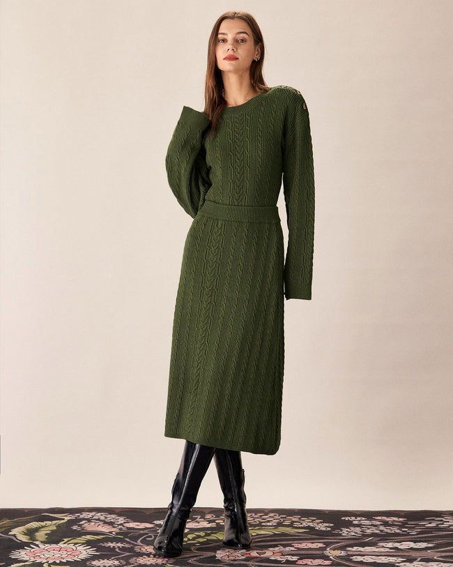 Πράσινο Πουλόβερ Με Στρογγυλή Λαιμόκοψη Και Κουμπιά