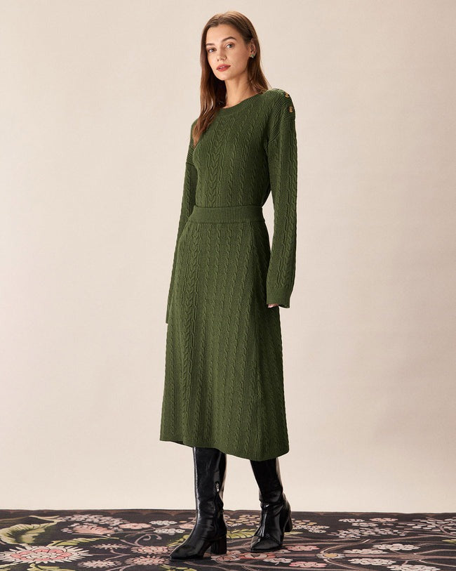 Πράσινη Πλεκτή Μίντι Φούστα Με Λάστιχο Στη Μέση