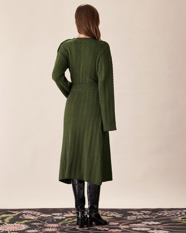 Πράσινη Πλεκτή Μίντι Φούστα Με Λάστιχο Στη Μέση