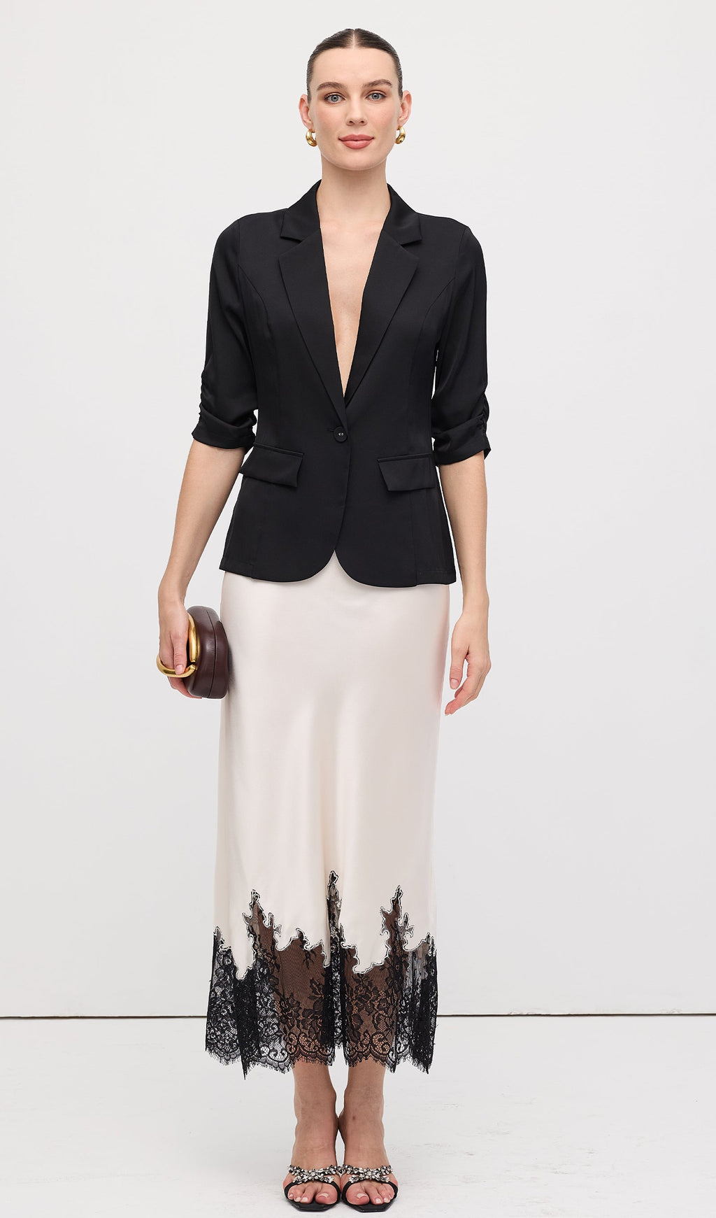 Φούστα Midi Από Δαντέλα Και Σατέν