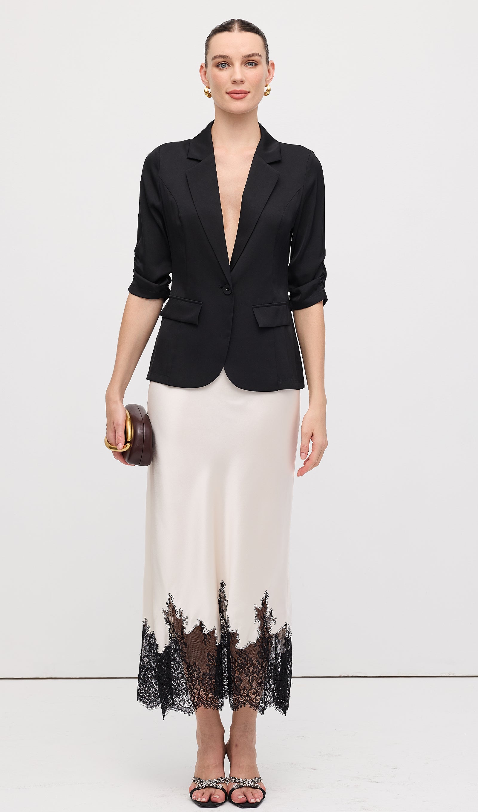 Φούστα Midi Από Δαντέλα Και Σατέν