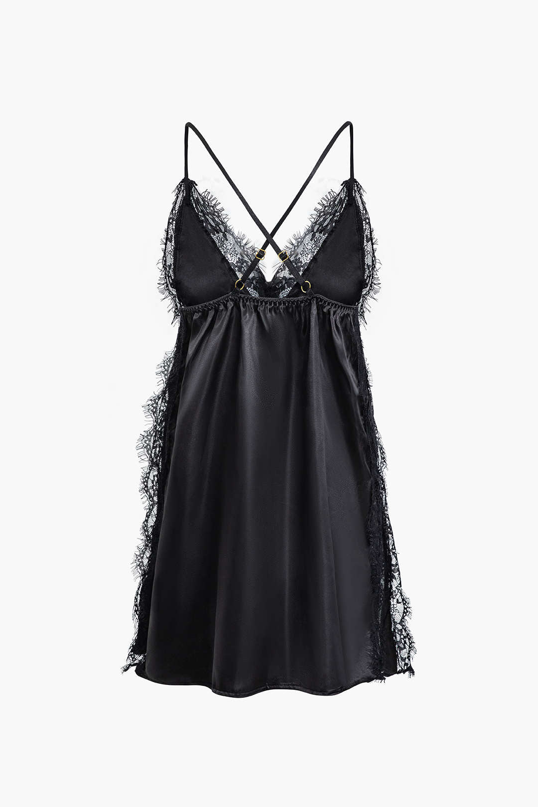 Νυχτικό Με Ανοιχτή Πλάτη Και Βολάν Από Σατέν Δαντέλα