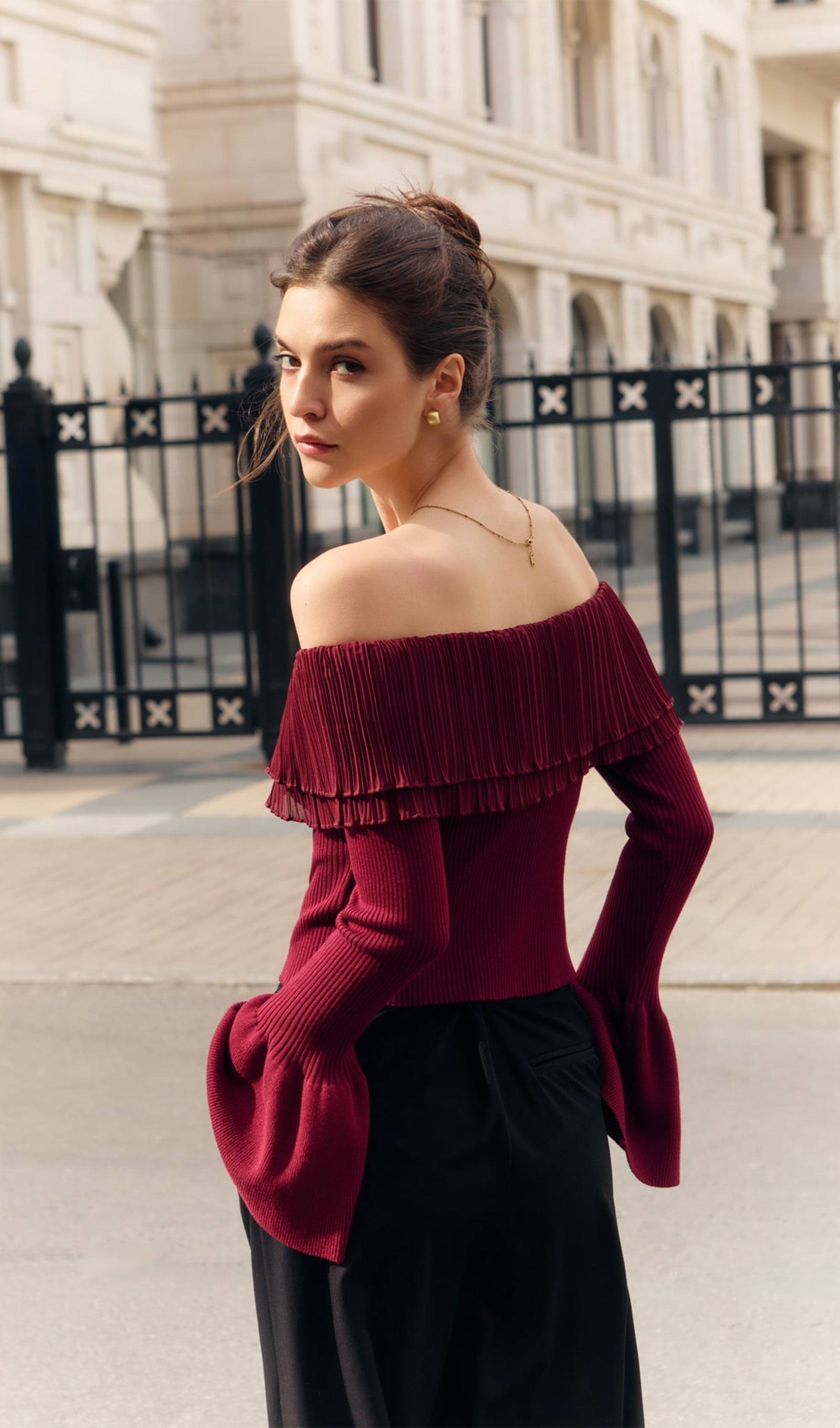 Μπλούζα Flier Starplez Με Βολάν Και Κουμπιά - Μπορντό