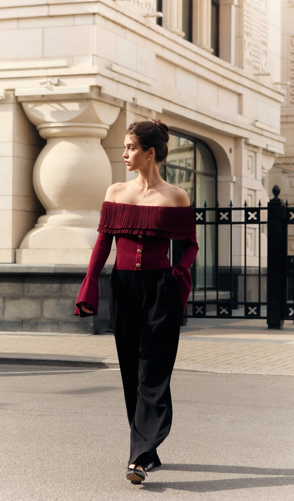 Μπλούζα Flier Starplez Με Βολάν Και Κουμπιά - Μπορντό