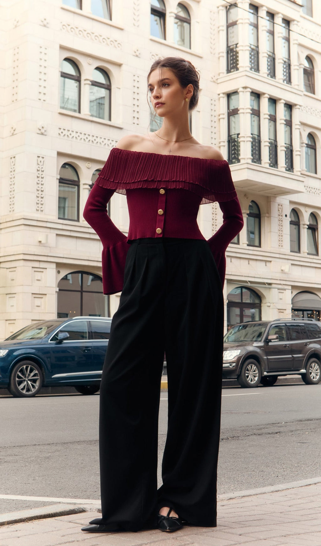 Μπλούζα Flier Starplez Με Βολάν Και Κουμπιά - Μπορντό