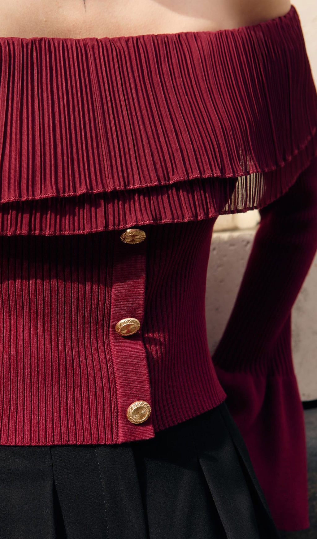 Μπλούζα Flier Starplez Με Βολάν Και Κουμπιά - Μπορντό