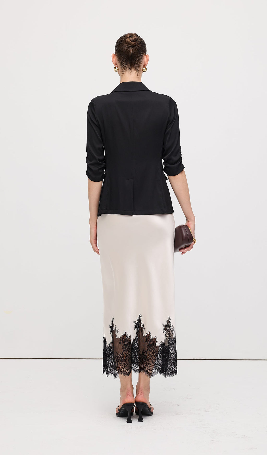 Φούστα Midi Από Δαντέλα Και Σατέν