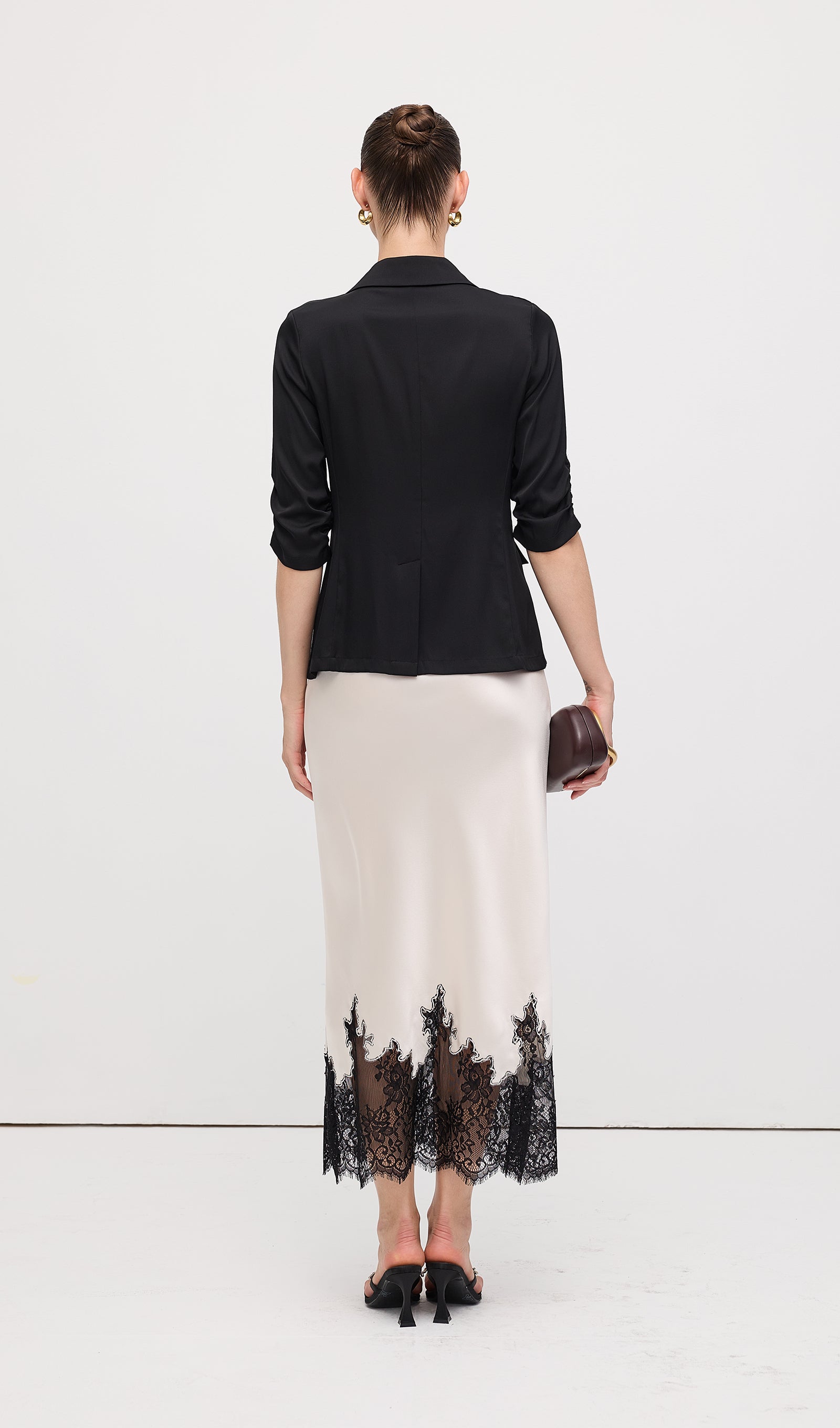 Φούστα Midi Από Δαντέλα Και Σατέν