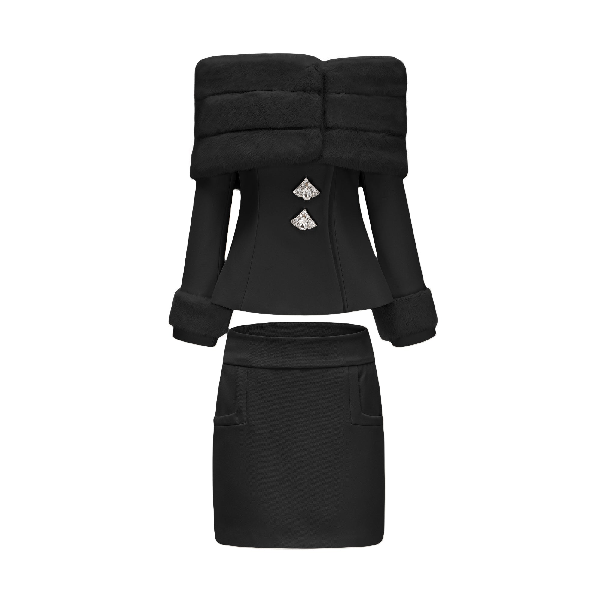 Σετ Ασορτί Μπουφάν Και Φούστα Από Λευκή Ψεύτικη Γούνα Caitlin