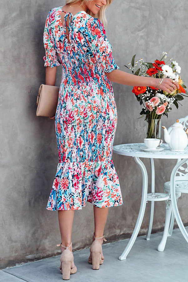 Floral Gipeli Midi Elbise - Riosso