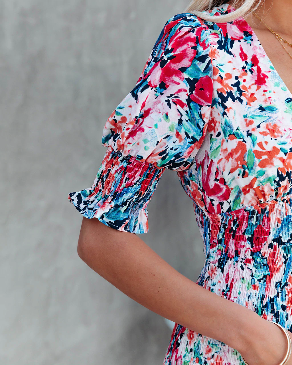 Floral Gipeli Midi Elbise - Riosso