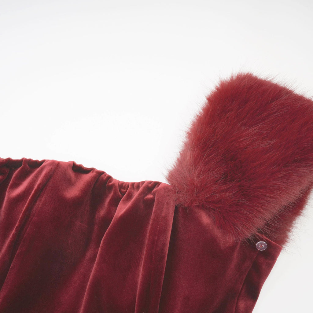 Μίνι Φόρεμα Wivika Από Βελούδο Χωρίς Τιράντες Και Ψεύτικη Γούνα