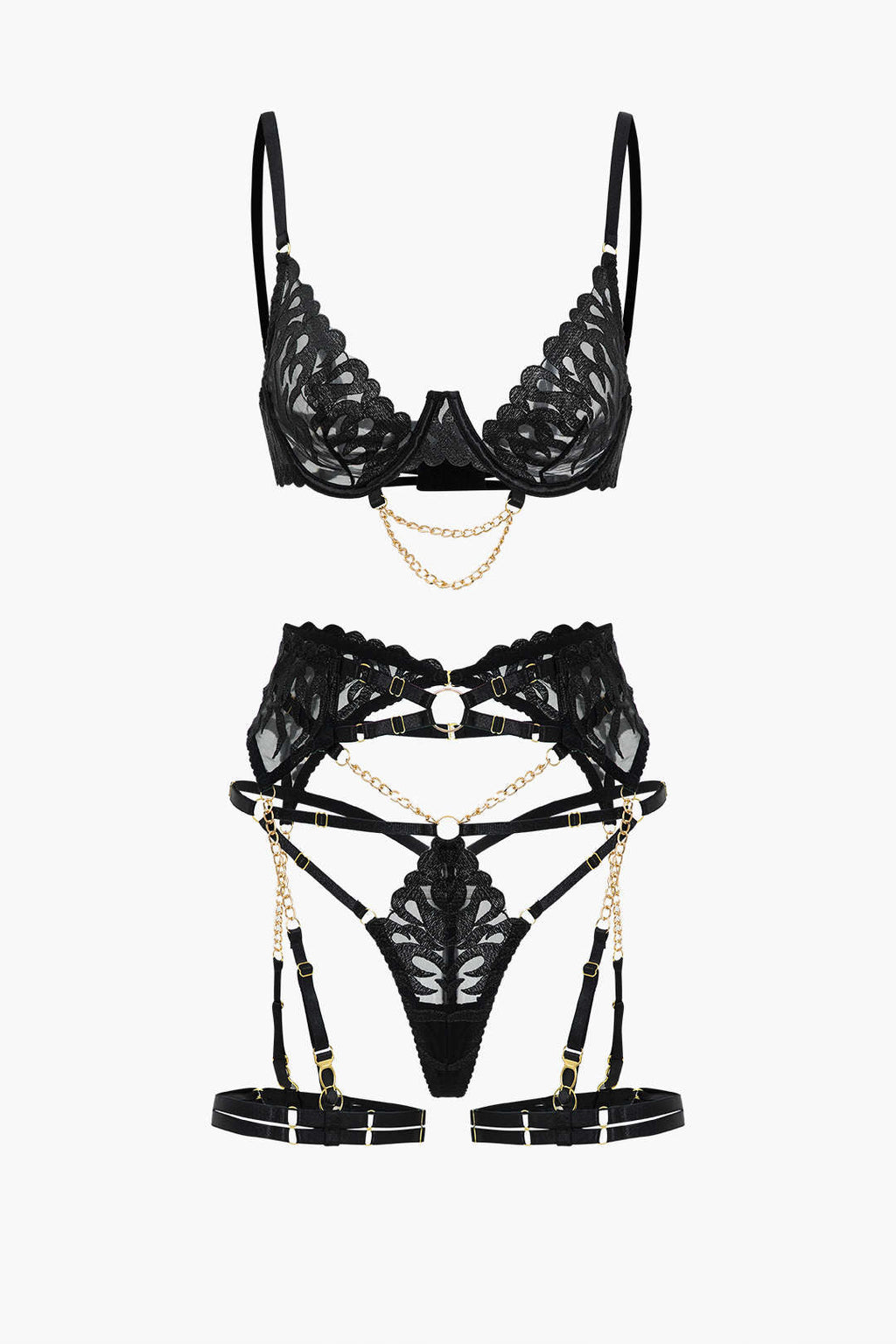 Σετ Εσώρουχων Με Κεντημένη Αλυσίδα Και Λεπτομέρεια Στο Κόψιμο