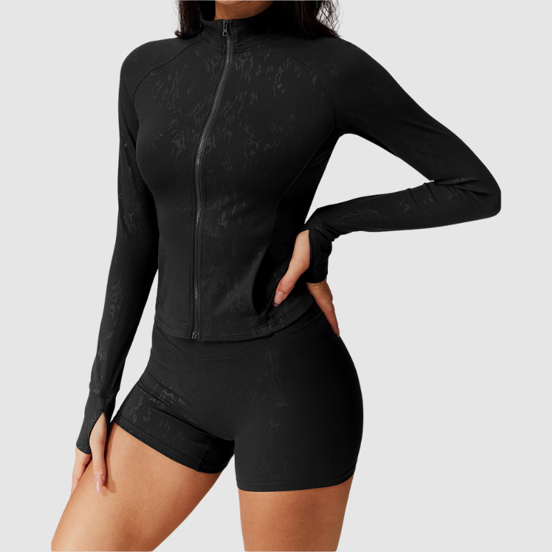 Αθλητικό Ζακετάκι Με Ψηλό Γιακά Και Ανάγλυφο Φερμουάρ