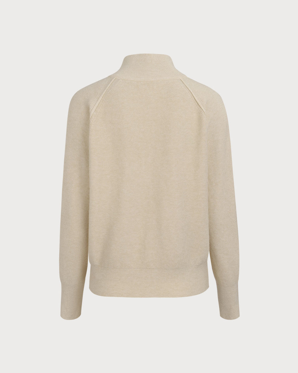 Μπεζ Πλεκτό Ζακέτα Με Φερμουάρ Και Ριμπ Ύφανση