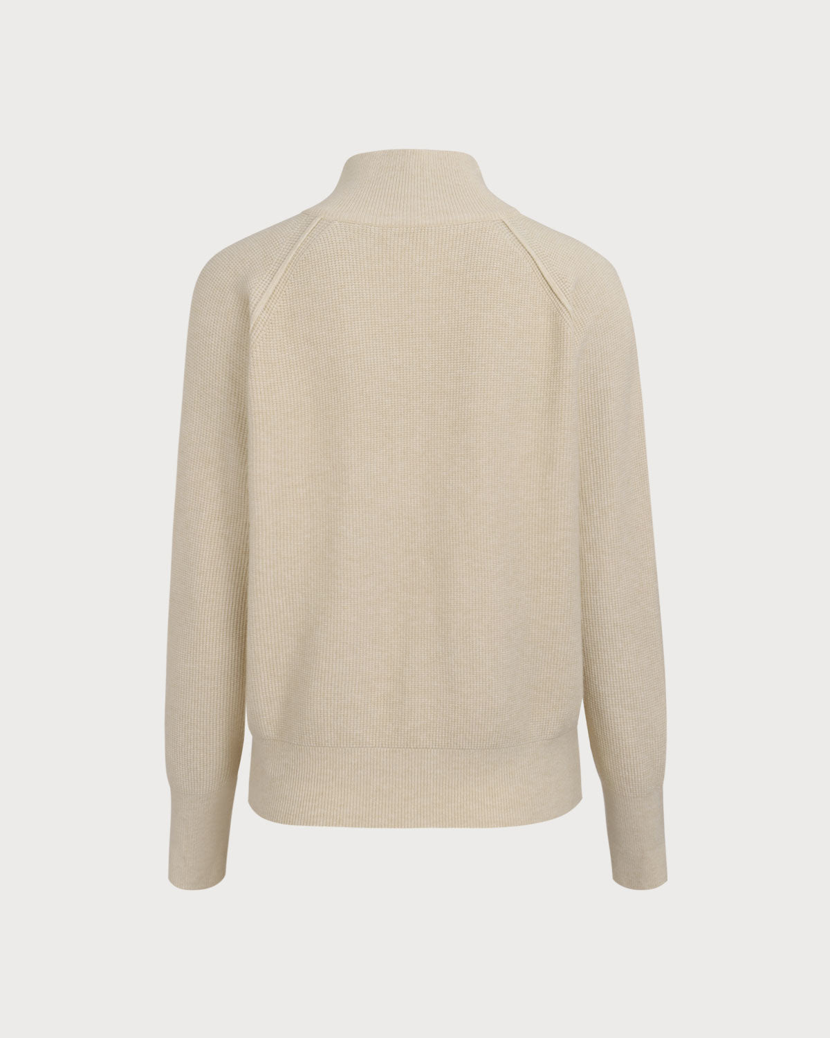 Μπεζ Πλεκτό Ζακέτα Με Φερμουάρ Και Ριμπ Ύφανση