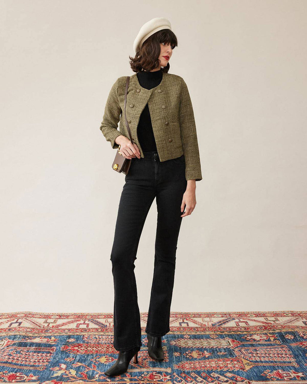 Vintage Μονόχρωμο Παλτό Από Τουίντ